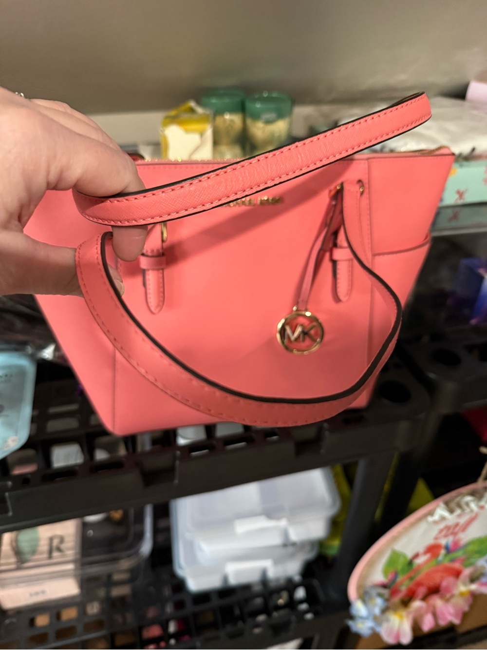 Michael Kors Coral Pink Saffiano Leather Tote with Gold Hardware - Picture 3 of 16